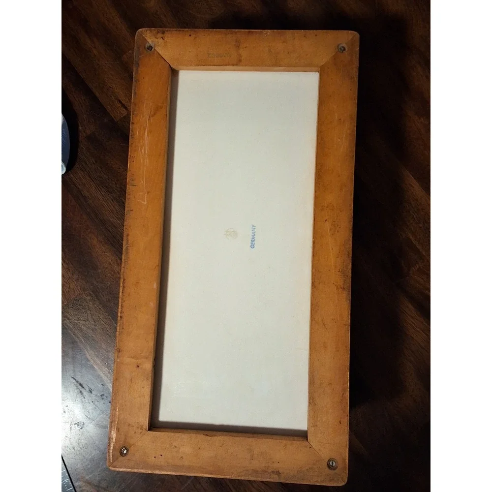 Vintage Germany Tiger Maple Wood and White Ceramic Bread Box Storage Container